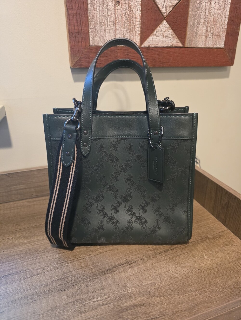 Cosch Green Leather Field Tote Bag with Removable Strap